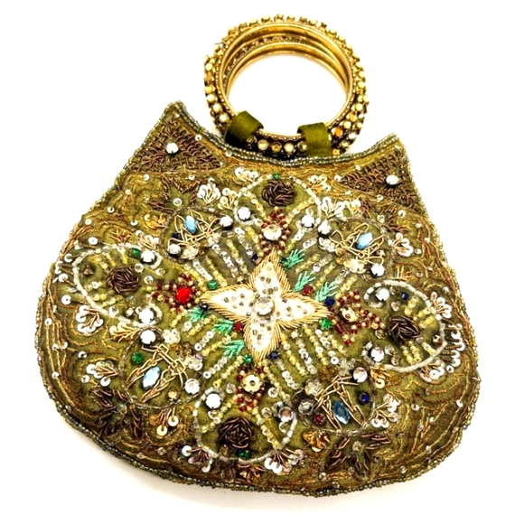 Vintage Handbags - 🛒🛍️💥Vintage Sequin Purse Green Ornate Beaded Crystal